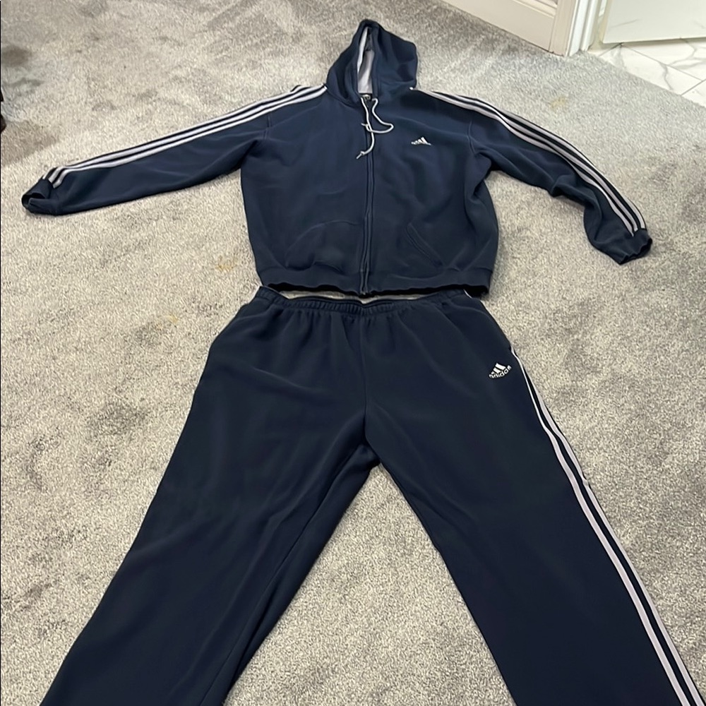 adidas Men’s Navy Blue Tracksuit with White Stripes